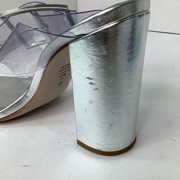Schutz Madaleni Slide Vinyl  Square Toe Block Heel Silver Sandal Women Sz 8.5B - Picture 9 of 14